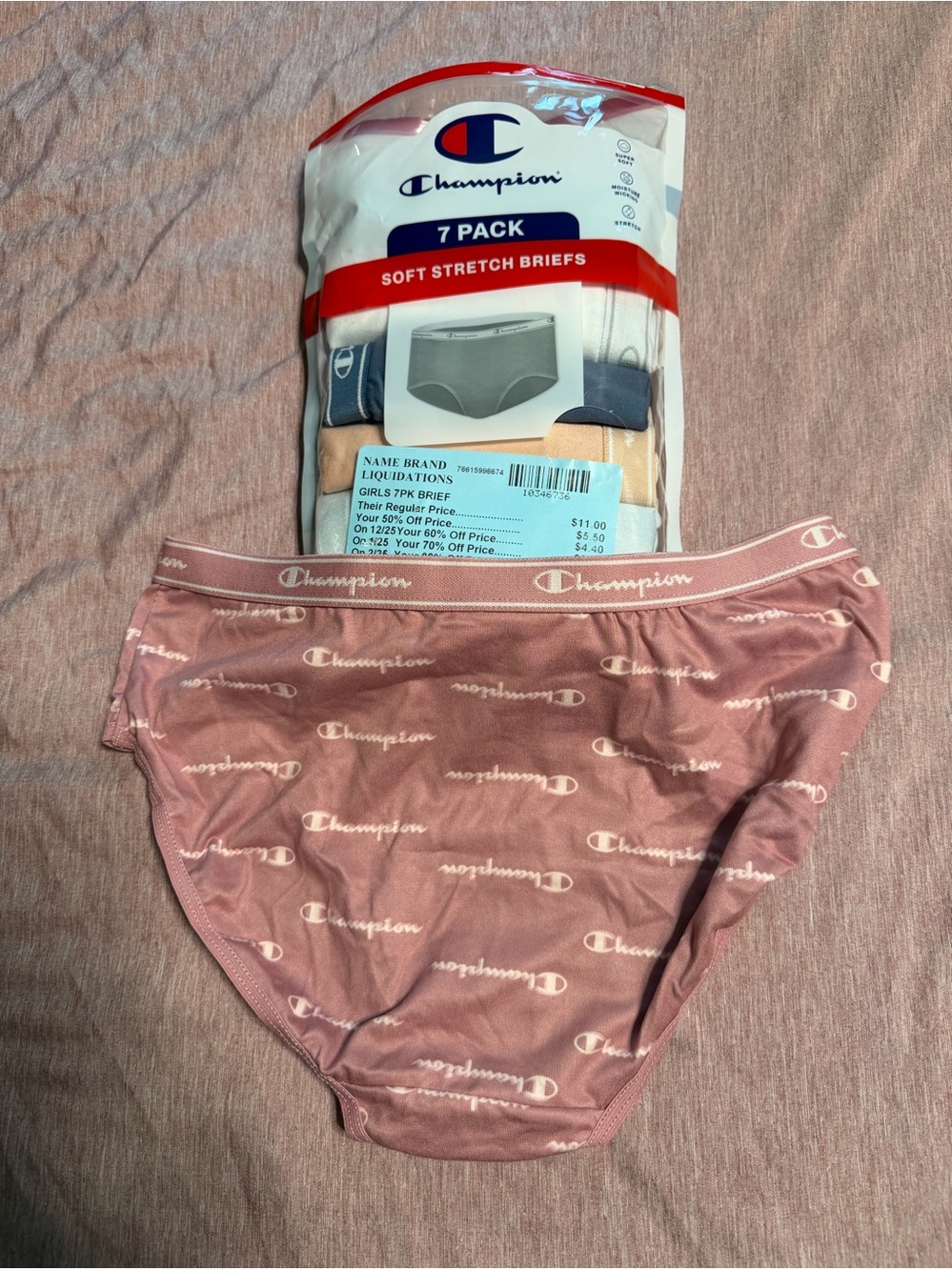 Champion Girls Soft Stretch Briefs - Dusty Rose  (7 Pack) size Large 12-14